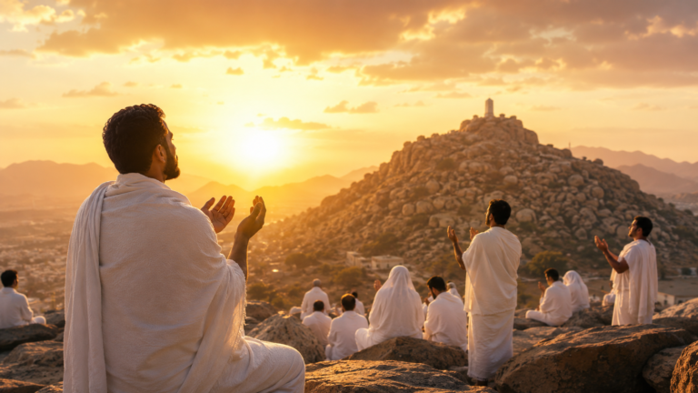 Thousands of Muslim pilgrims gathered on the plain of Arafah during Hajj for the wuquf standing on the 9th of Dhul Hijja