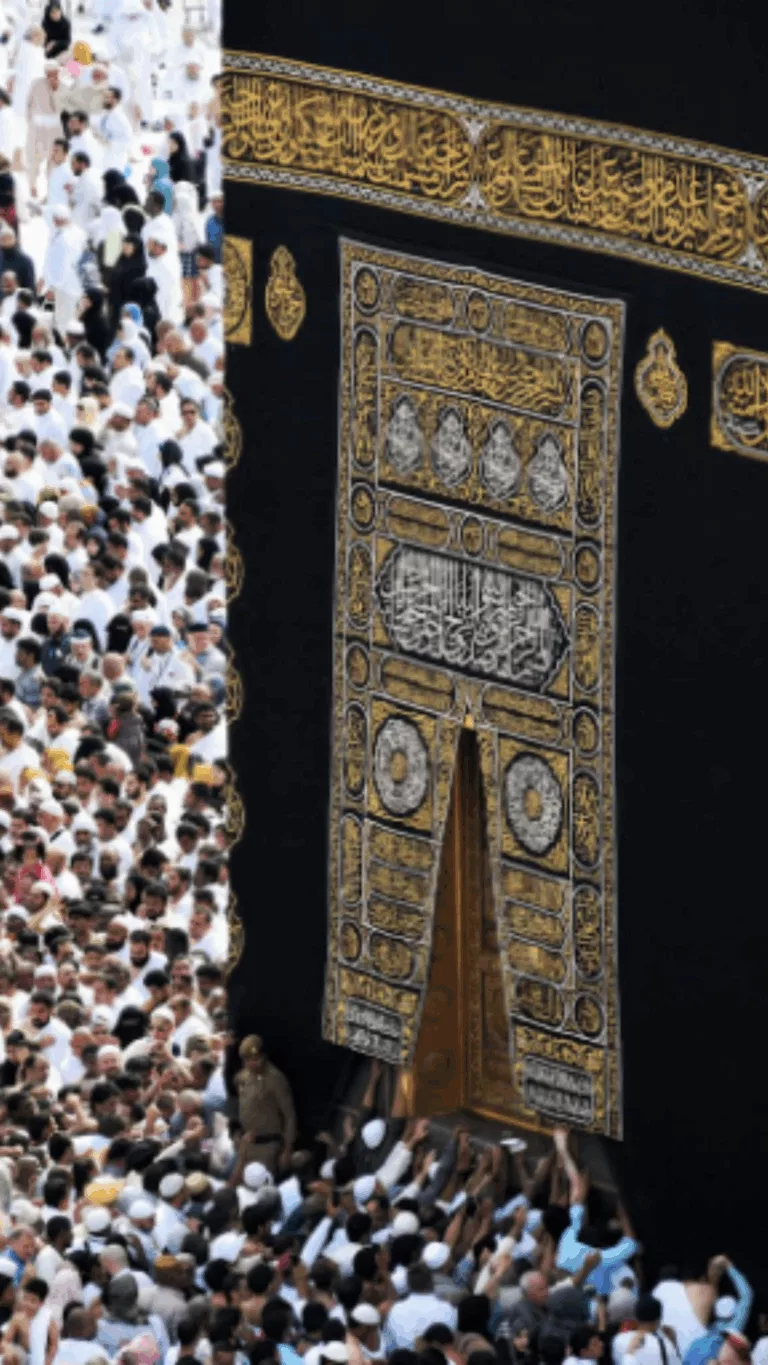 Pèlerins musulmans accomplissant le tawaf autour de la Kaaba à La Mecque dans une atmosphère spirituelle paisible