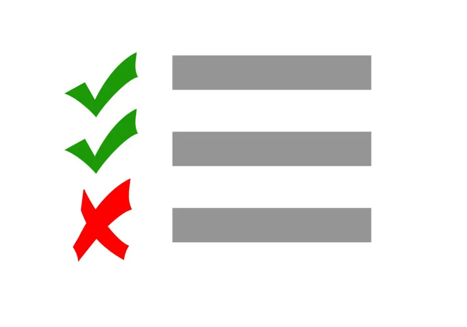 Checklist with green ticks and red cross