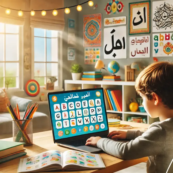 Child learning the Arabic alphabet online
