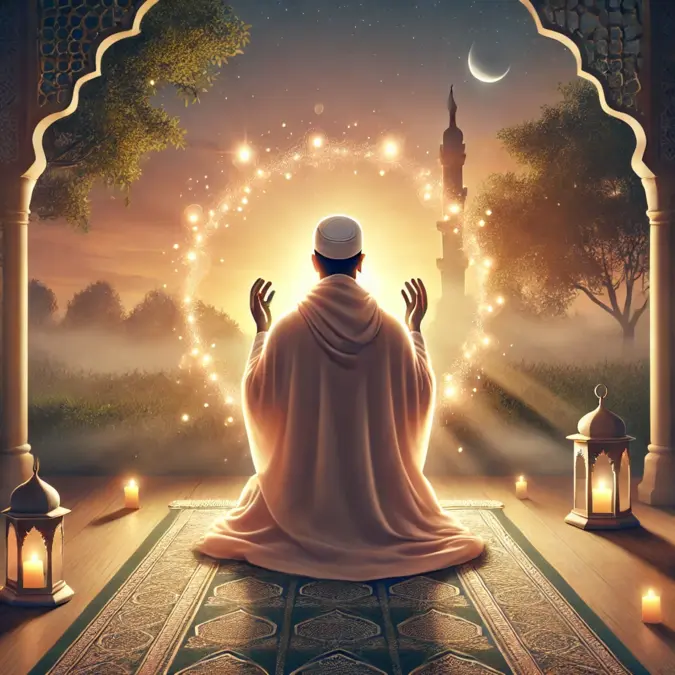 Man praying to Allah against calamities