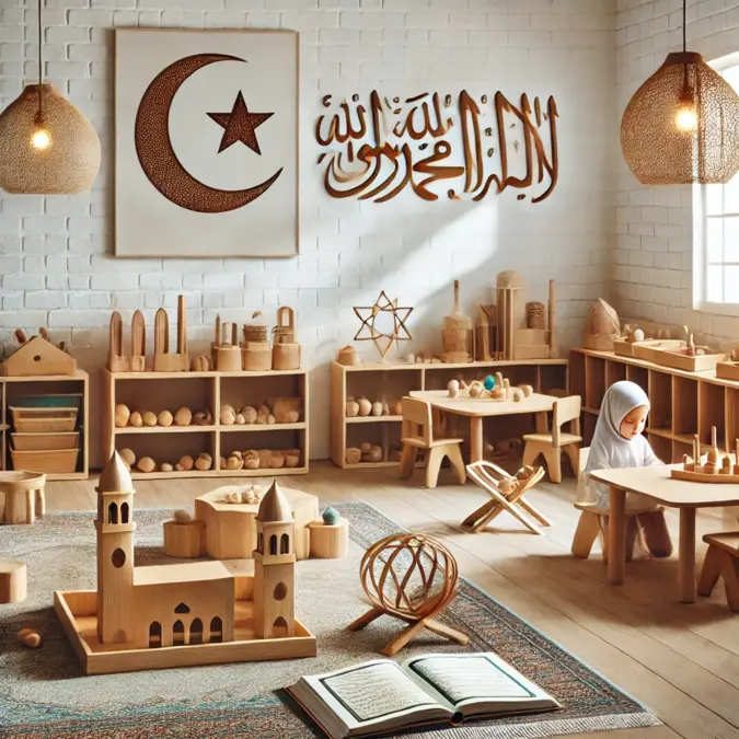 Islamic Montessori classroom with child and learning materials