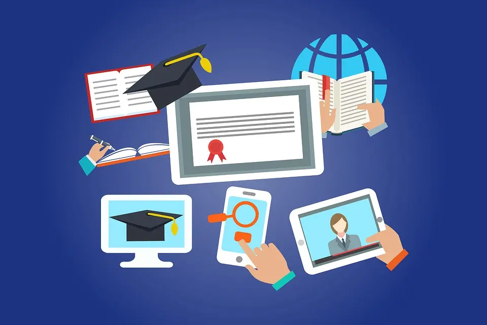 Illustration de cours en ligne et diplômes