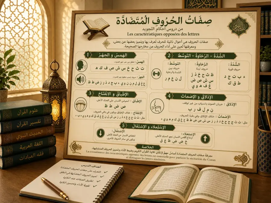Tajwid lesson on opposite letter characteristics