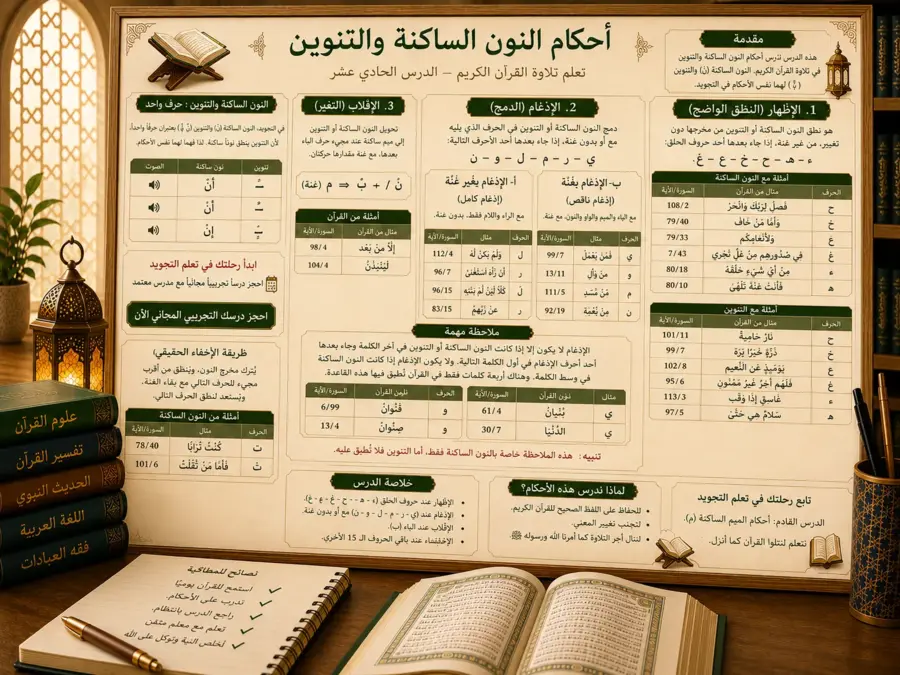 Cours de tajwid sur le noun sakina et le tanwine