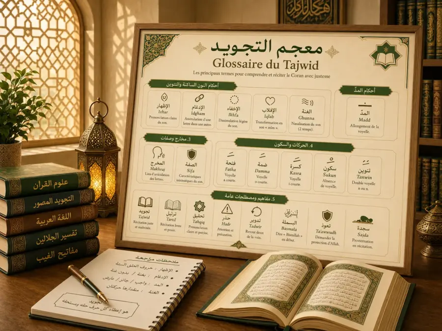 Glossaire illustré des termes de tajwid et Coran