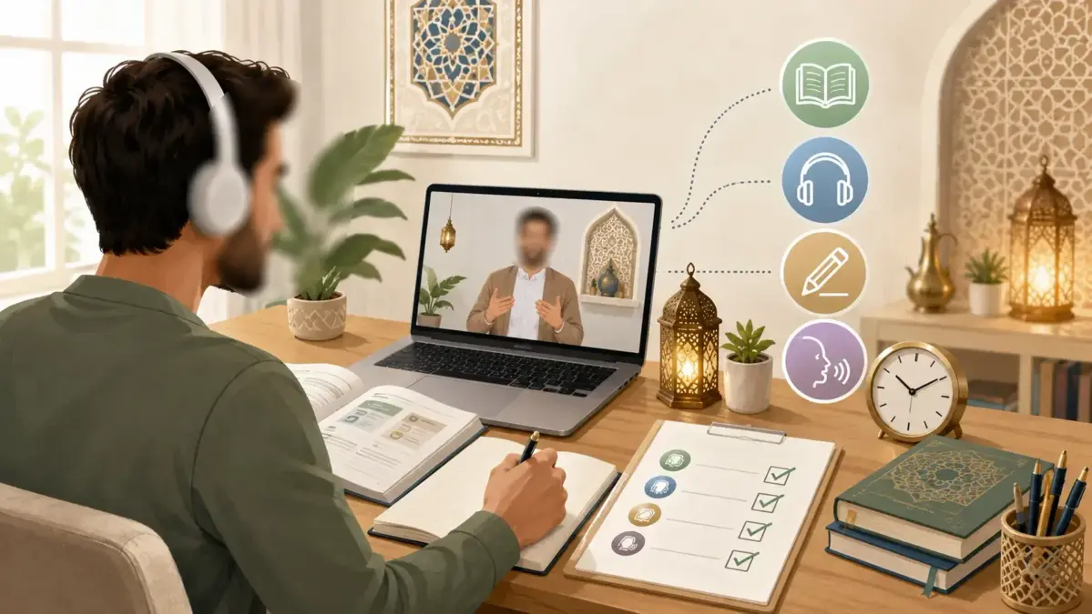 Apprenant suivant un cours d’arabe en ligne
