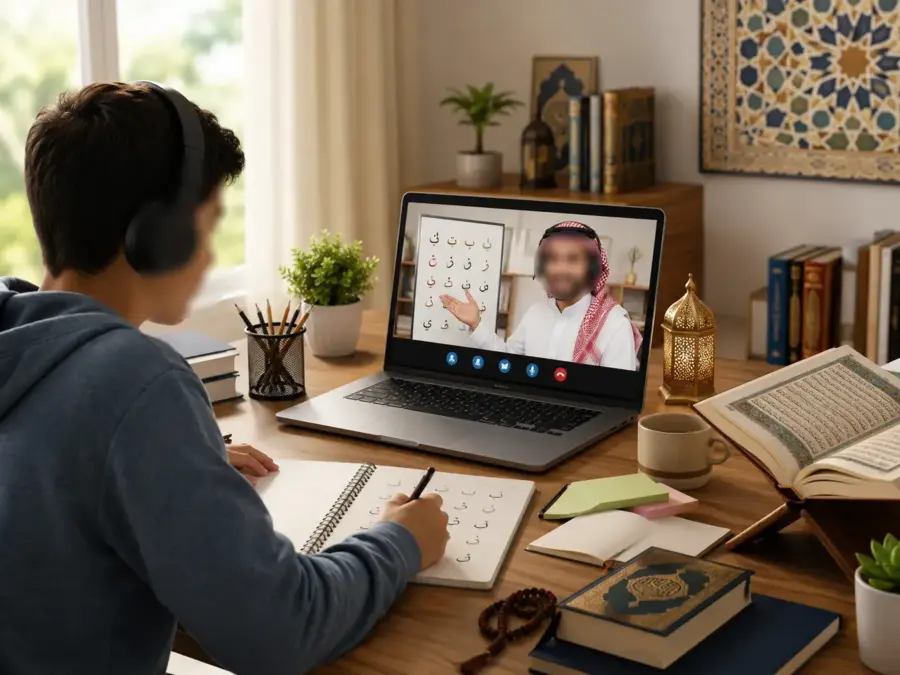 Student taking an online Arabic lesson
