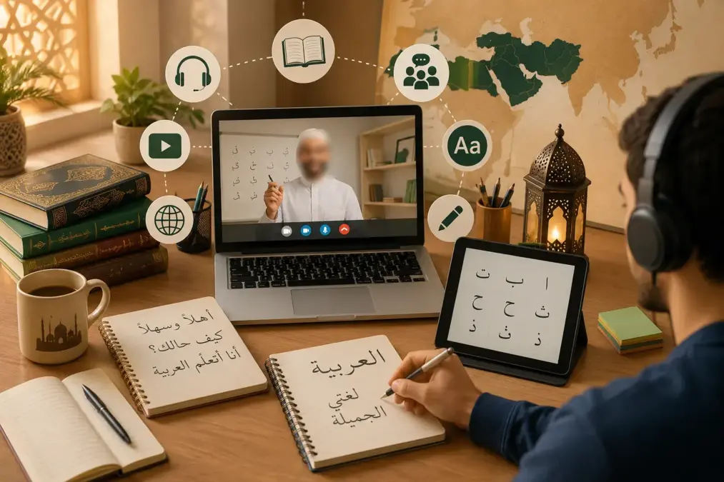 Student taking an online Arabic lesson