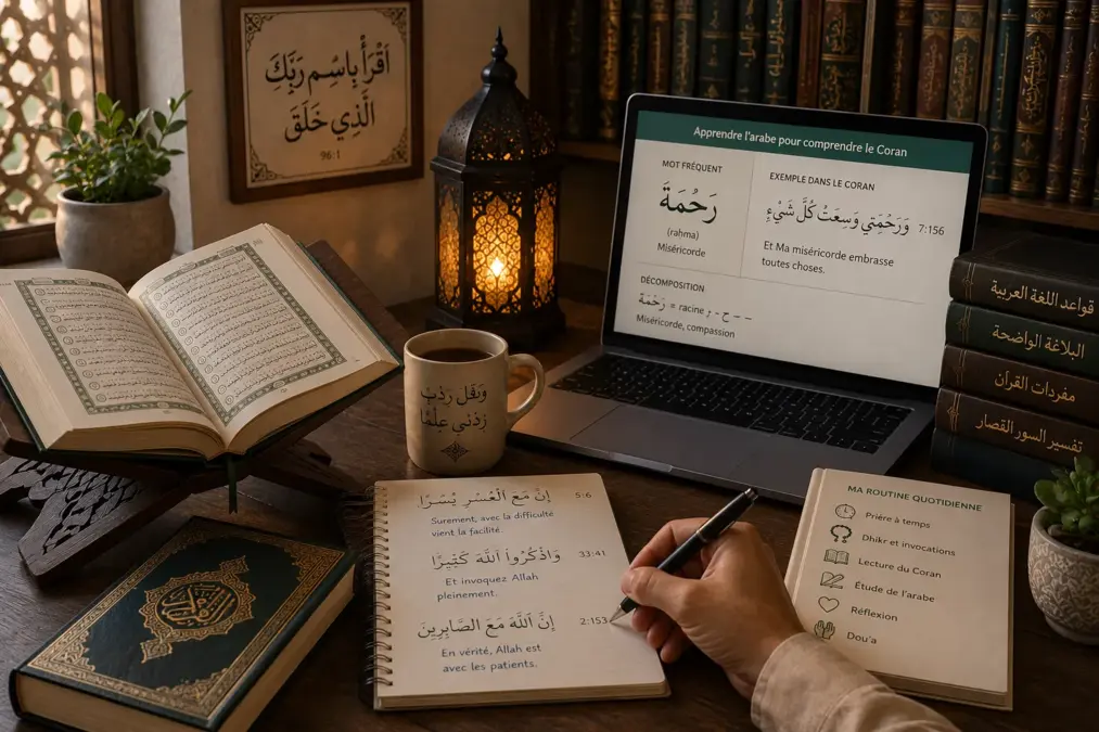 Étudiant apprenant l’arabe coranique en ligne
