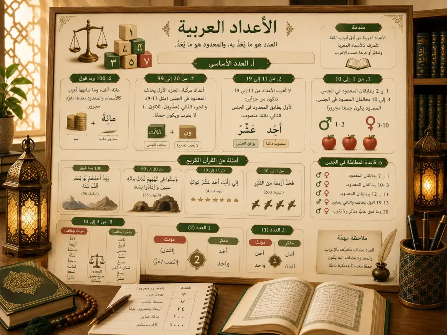 Arabic grammar chart about numbers