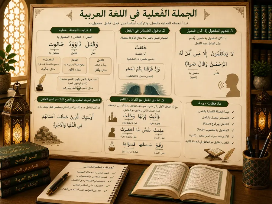Tableau de grammaire arabe sur la phrase verbale