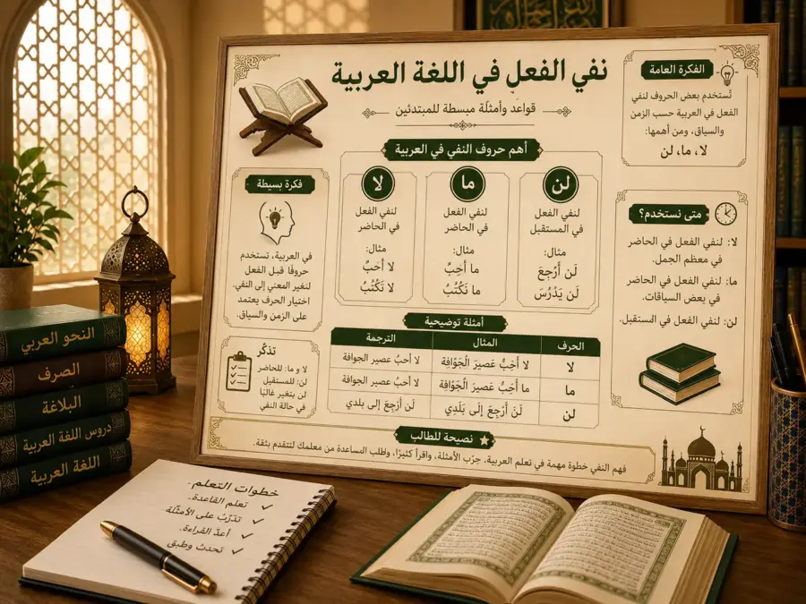Arabic chart explaining verb negation particles