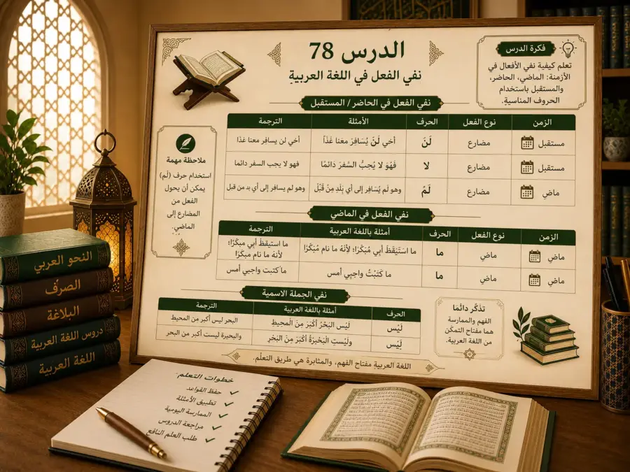 Arabic grammar chart about negation particles