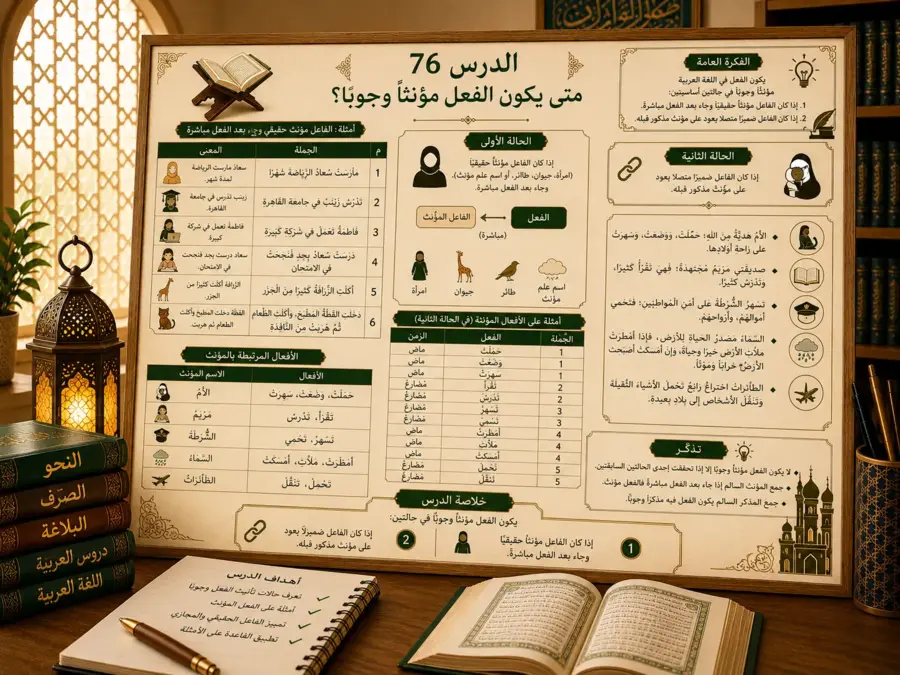 Arabic grammar chart about obligatory feminine verbs