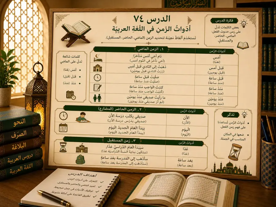 Tableau arabe sur les adverbes temporels