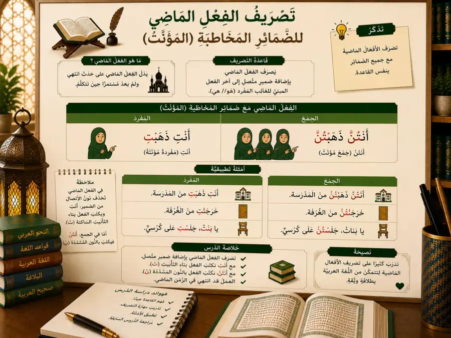 Arabic past tense conjugation lesson for feminine pronouns