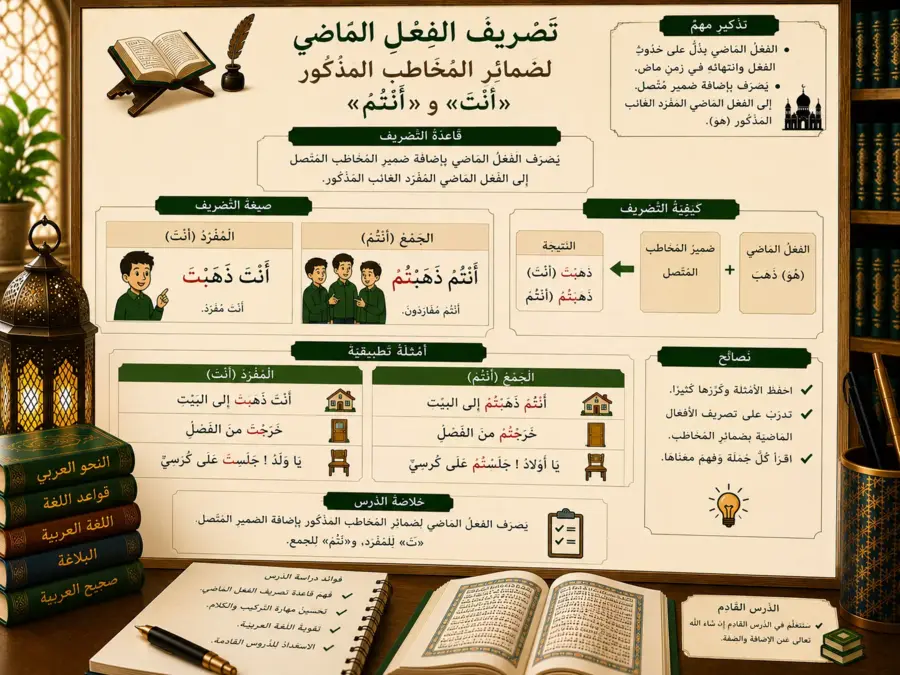 Arabic past tense conjugation lesson for masculine pronouns