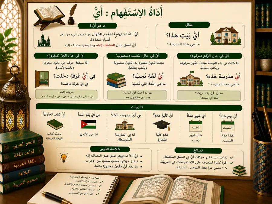 Arabic interrogative particle Ayyu grammar lesson