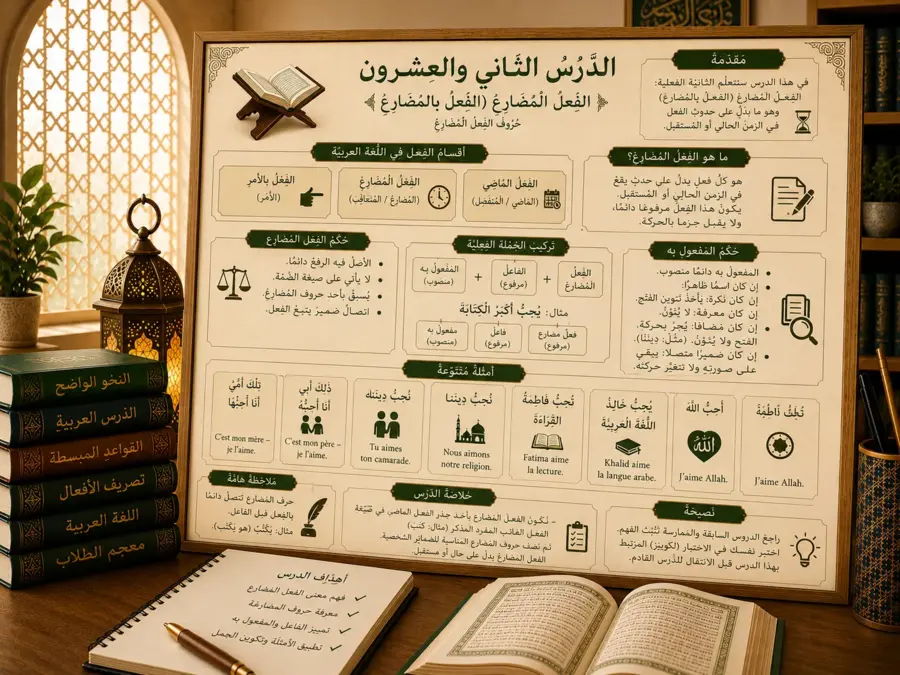 Illustration of the Arabic present tense الْفِعْلُ الْمُضَارِعُ