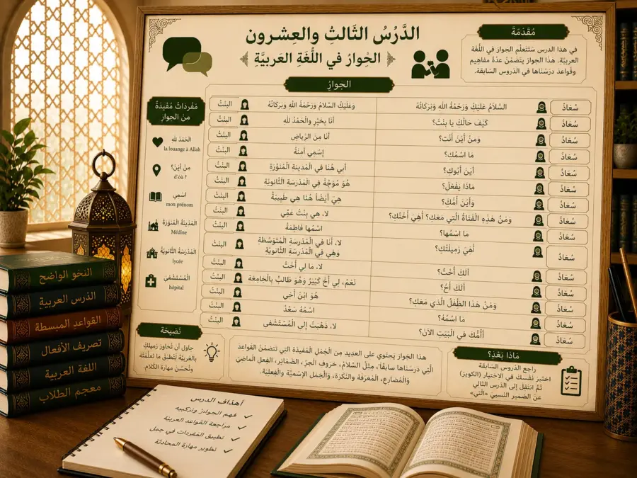 Illustration of an Arabic dialogue for beginners الحِوَارُ