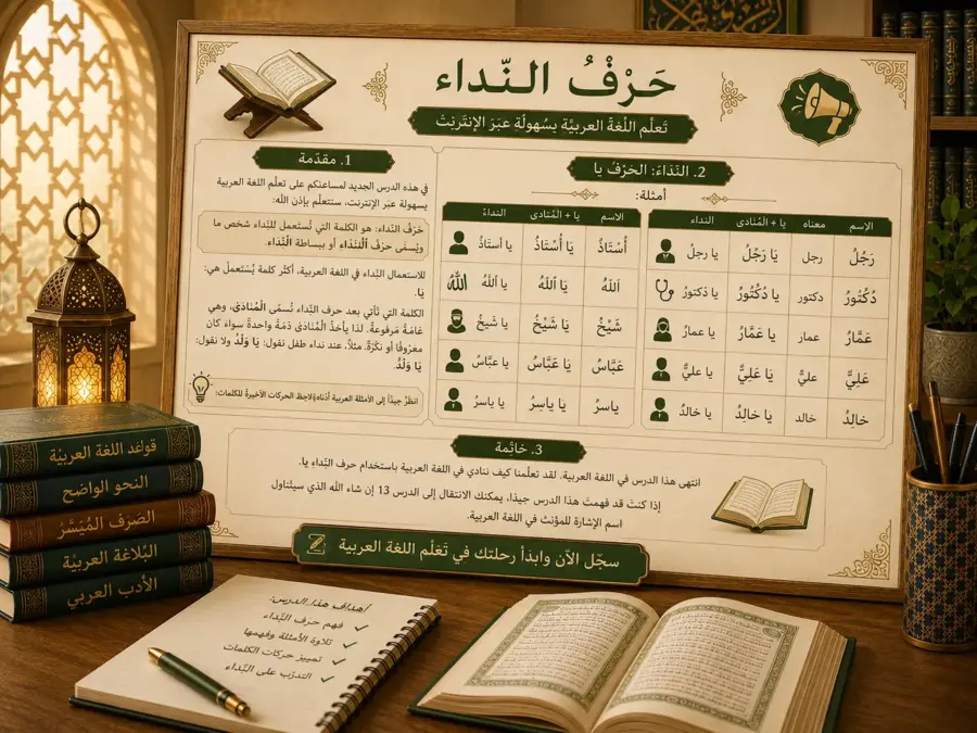 Illustration arabe sur la particule d’appel يَا