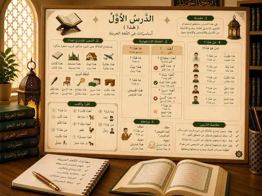Arabic illustration about hadha demonstrative pronoun