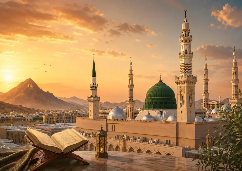Medina mosque with open Quran