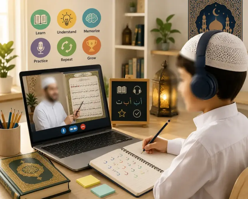 Child taking an online Quran class