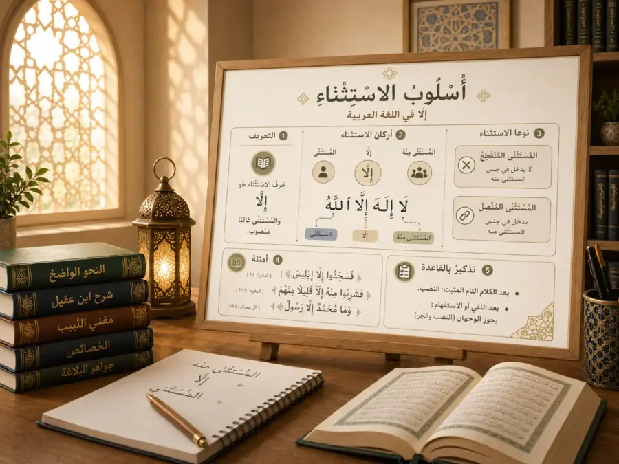 Tableau d’arabe expliquant la particule d’exception illa