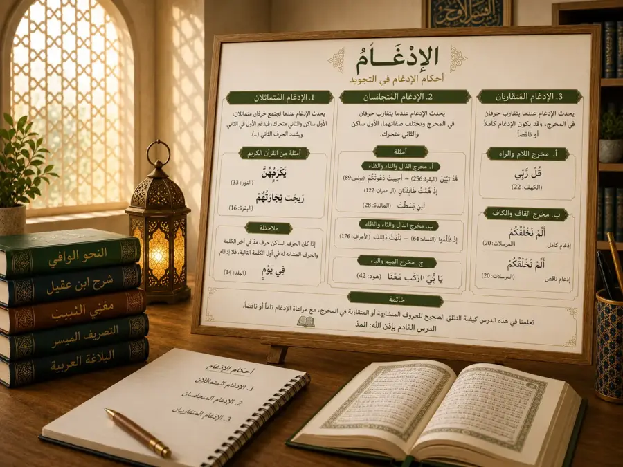 Tableau de tajwid sur l’assimilation des lettres
