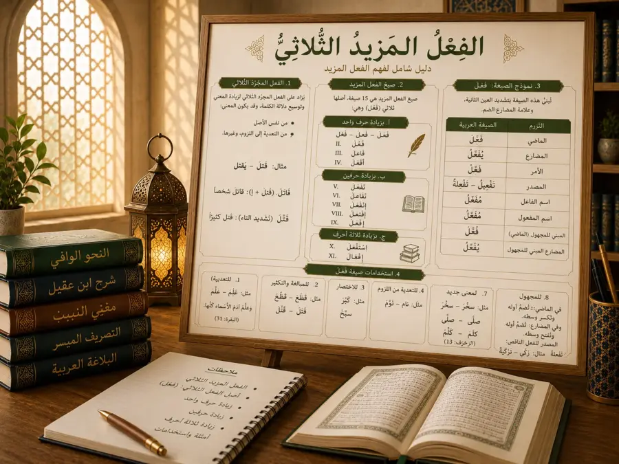 Educational poster about the Arabic derived triliteral verb