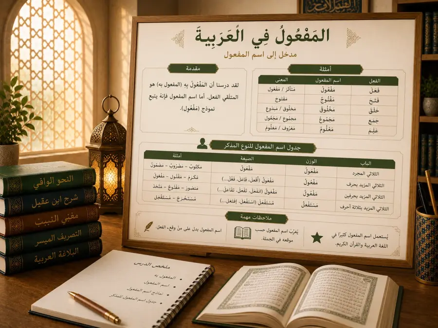 Tableau pédagogique sur le participe actif en arabe