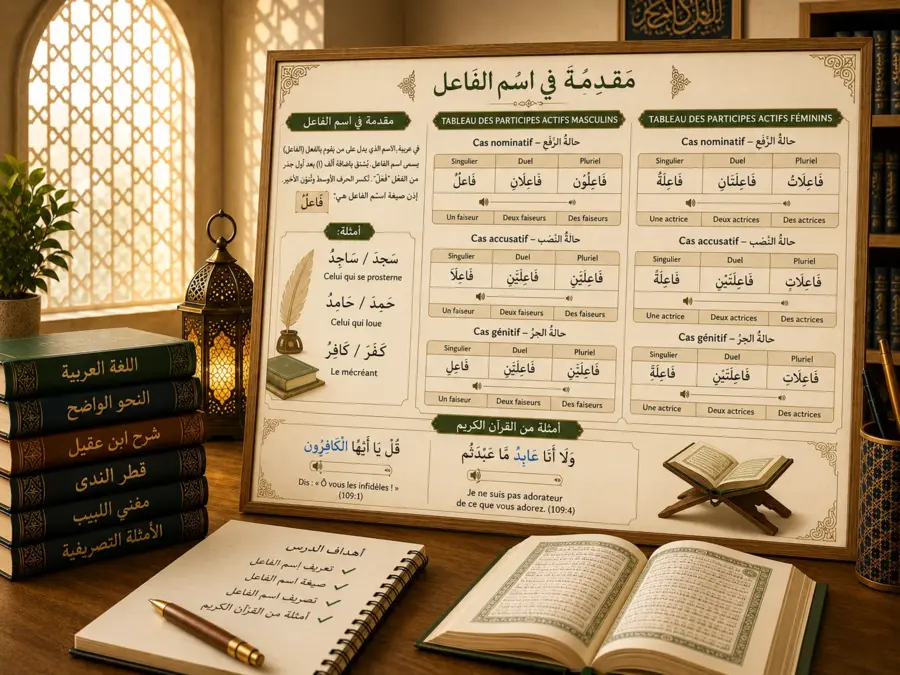 Tableau de grammaire arabe sur le participe actif
