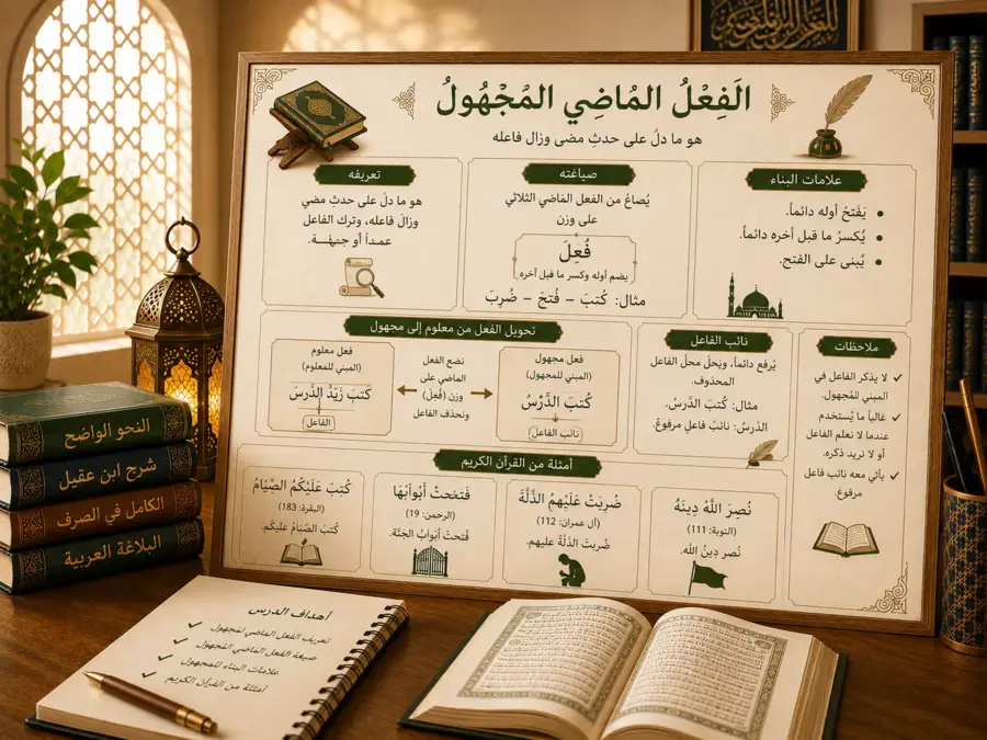 Tableau de grammaire arabe sur le verbe passif