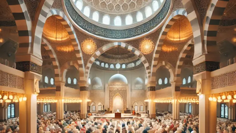 Worshippers gathered in a mosque for Friday prayer