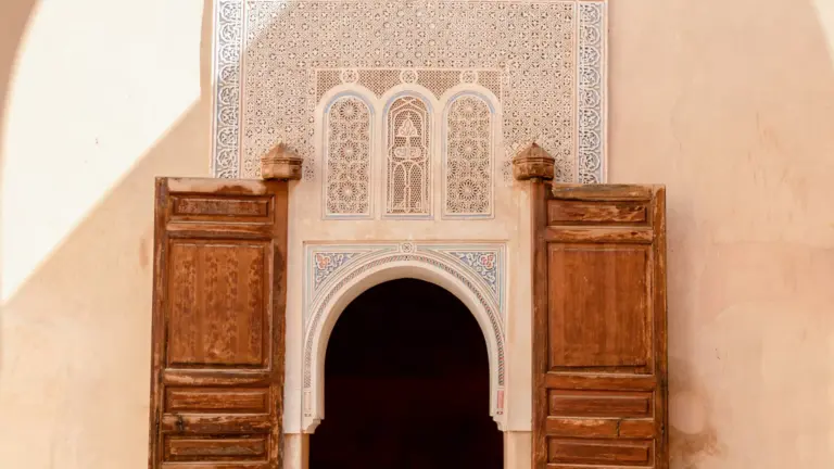 Traditional ornate Arab doorway inside a mosque