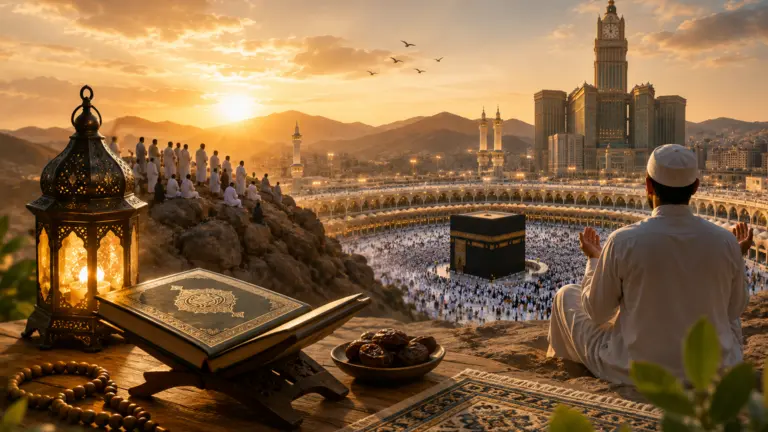 Kaaba à La Mecque entourée de pèlerins lors du Hajj, symbolisant la préciosité des 10 premiers jours de Dhul Hijja en islam