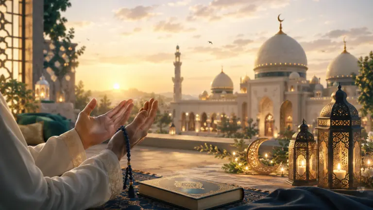 Mains jointes en signe de supplication lors de la prière de l'Aïd, symbolisant les douaa récités le jour de la fête islamique