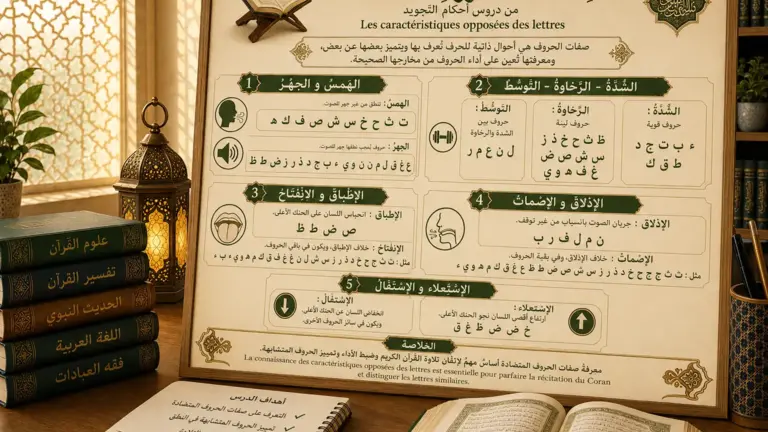 Cours de tajwid sur les caractéristiques opposées des lettres