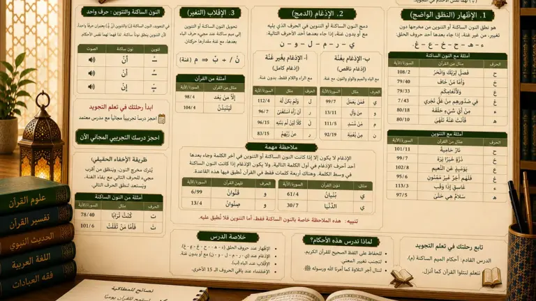 Cours de tajwid sur le noun sakina et le tanwine