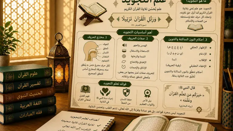 Affiche pédagogique sur le tajwid et l’alphabet arabe