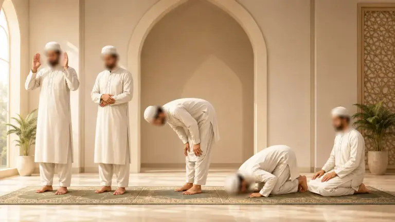 Homme musulman accomplissant les étapes de la prière