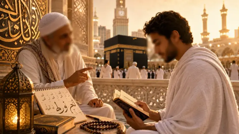 Pilgrim learning Arabic before Umrah