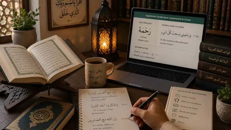 Étudiant apprenant l’arabe coranique en ligne