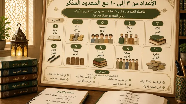 Leçon illustrée sur les nombres arabes de 3 à 10