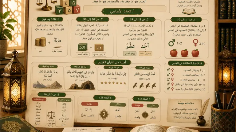 Tableau de grammaire arabe sur les nombres