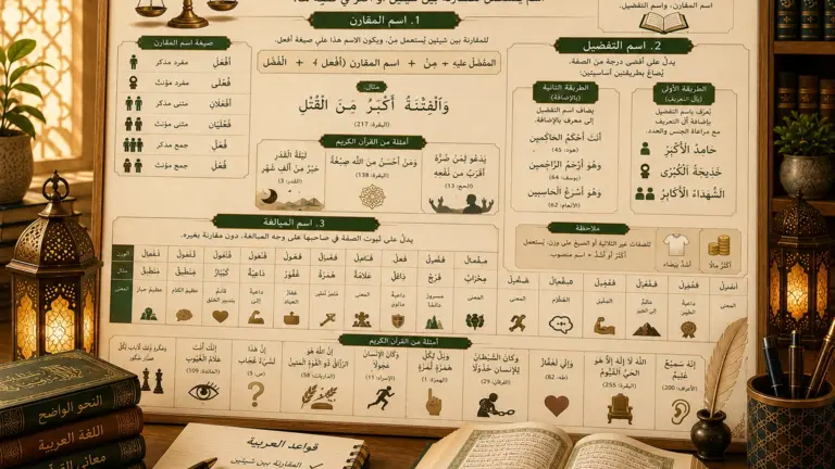 Tableau de grammaire arabe sur le comparatif