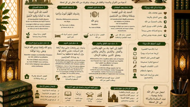Tableau islamique sur les invocations quotidiennes