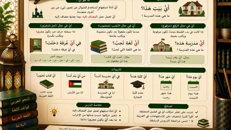 Arabische Grammatiklektion über das Fragewort „ayyu“